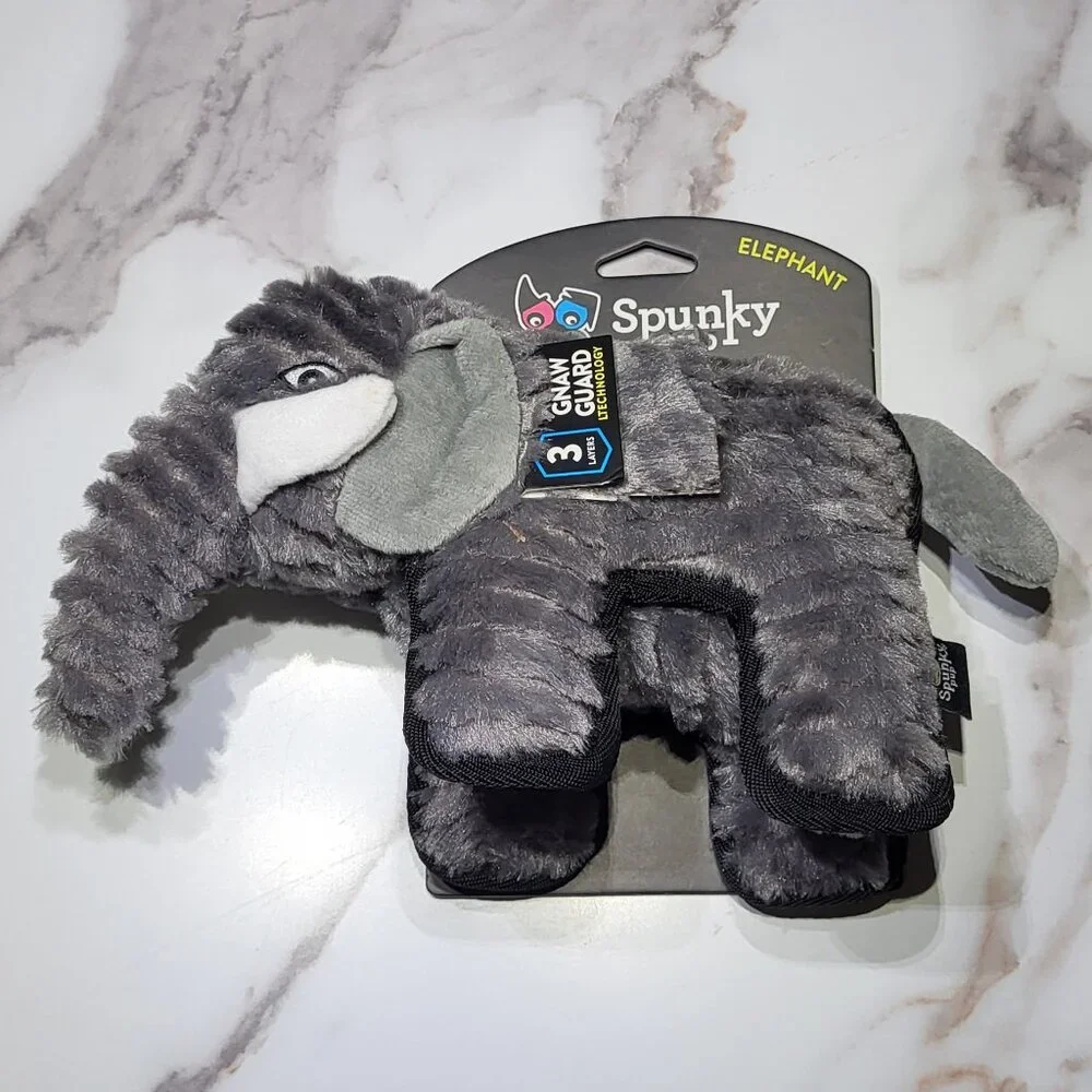 Spunky Pup NWT Gnaw Guard Triple Stitch Tough Elephant Squeaky Plush Dog Toy